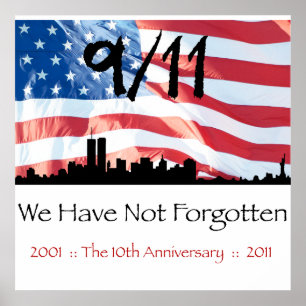 Póster 9/11 10o de aniversário WTC e a bandeira