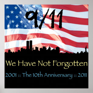 Poster 9/11 10o de aniversário WTC e a bandeira