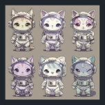 Poster 9 Chibi Astronaut Kittens Space Crew<br><div class="desc">Nine irresistibly cute chibi-style kittens suited up as tiny astronauts stare back with enormous sparkling eyes and unique expressions ranging from wide-eyed wonder to cheeky wink and teary pout. Fluffy ears poke through custom helmets, colorful fur patterns shine (cream tabby, lilac-point, moon-phase gray, etc.), and each suit features crisp details:...</div>