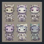 Póster 9 Chibi Astronaut Kittens Space Crew<br><div class="desc">Nine irresistibly cute chibi-style kittens suited up as tiny astronauts stare back with enormous sparkling eyes and unique expressions ranging from wide-eyed wonder to cheeky wink and teary pout. Fluffy ears poke through custom helmets, colorful fur patterns shine (cream tabby, lilac-point, moon-phase gray, etc.), and each suit features crisp details:...</div>