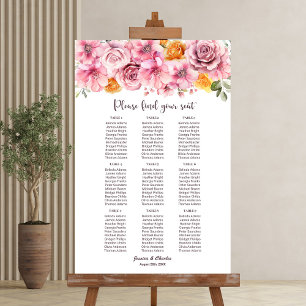 Poster 9 Gráfico de Assentos de Casamento Floral Cor-de-R