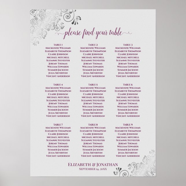 Poster 9 Gráfico de Casamento de Mesa Roxo e Cinza (Frente)