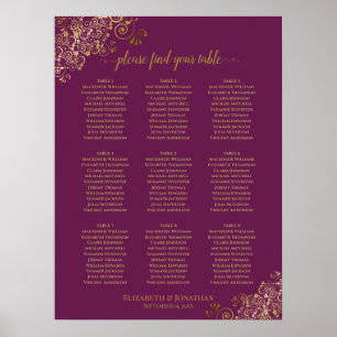 Poster 9 Gráfico de Casamento de Mesa Roxo e Dourado