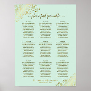 Poster 9 Gráfico de Casamento de Mesa Verde & Dourado