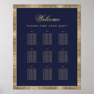 Poster 9 Mesa Elegante Azul Marinho Dourado Rosas Carta d