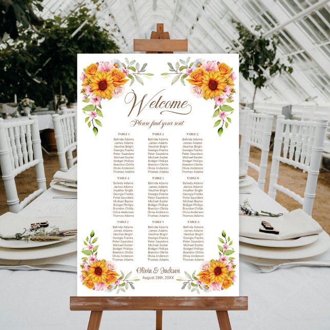Poster 9 Mesa Gráfico de Assentos Casamento Rosa Girassol (Criador carregado)