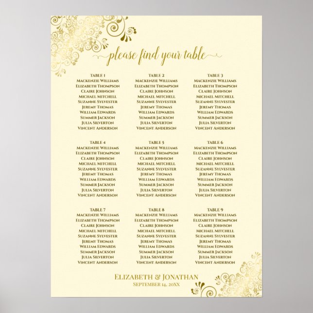 Poster 9 Mesa Gráfico de Casamento com Fragmentos Dourado (Frente)