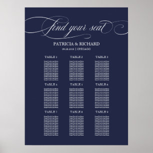 Poster 9 Mesas Azul Marinho Carta de Assentos de Casament