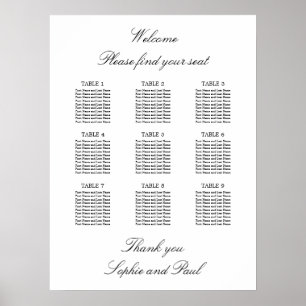 Poster 9 Tabela Gráfico de Assentos Minimalista Elegante