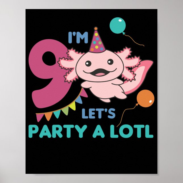 Poster 9th Birthday Axolotl Nine Year Old Cute Axolotls (Frente)