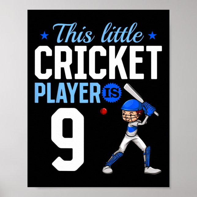 Poster 9th Birthday Cricket Player  (Frente)