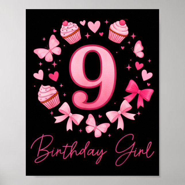 Poster 9th Birthday Girl Aesthetic Coquette Bow  (Frente)