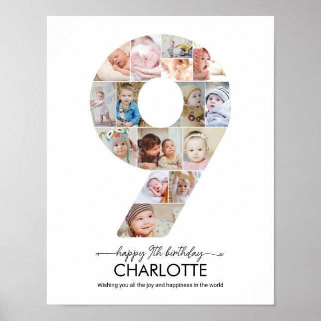 Poster 9th Birthday Number 9 Photo Collage Custom Picture (Frente)