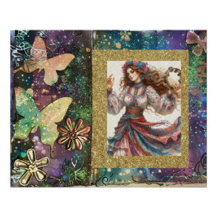 Póster *~* A100 Dançarina de Boho Gypsy Tambourine