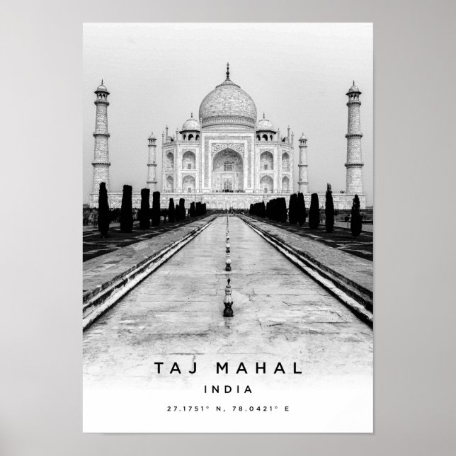 Poster A3 Taj Mahal India Coordenadas (Frente)