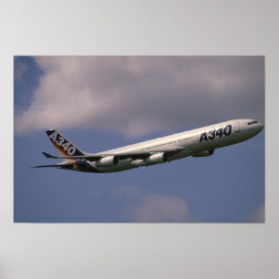 Póster A-340 Airbus, avião de passageiros europeu