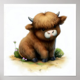 Poster A 3D Watercolor Painting of Highland Cattle