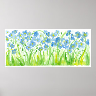 Póster A aguarela azul Pastel floresce a pintura