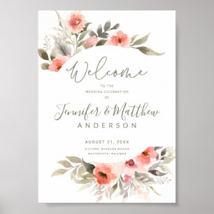 Poster A aguarela bem-vinda Wedding cora sinal