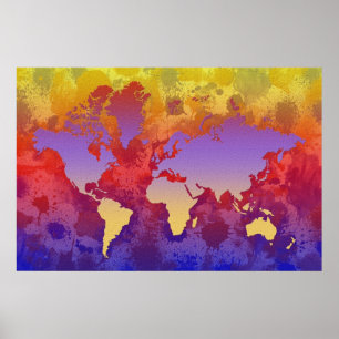 Poster A aguarela espirra o mapa do mundo em canvas