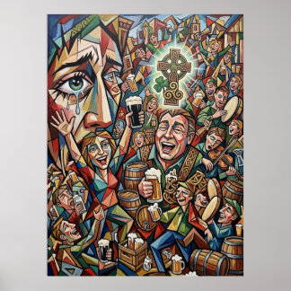 Poster A Alma da Irlanda: Pub Cubista e Arte da Cruz Celt