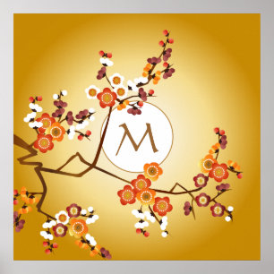 Poster A ameixa japonesa floresce ramo Dourado do