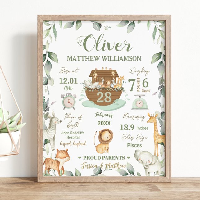 Poster A Arca de Noah Greenery Baby Birth Stats Nursery (Criador carregado)