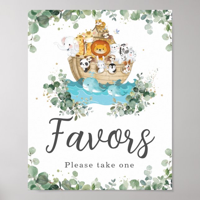 Poster A Arca de Noah Greenery Chá de fraldas de Aniversá (Frente)