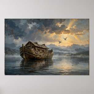 Poster A Arca de Noé ao Amanhecer Pintura Clássica a Óleo