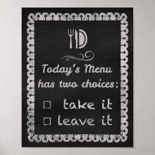 Poster A arte de hoje do quadro da cozinha do menu