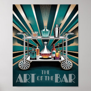 Poster A Arte do Bar Carrinho de Cocktail Art Déco