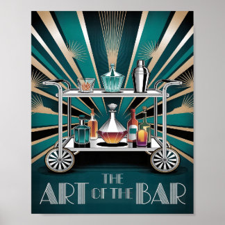 Poster A Arte do Bar Carrinho de Cocktail Art Déco