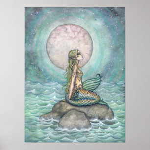 Póster A arte Pastel da aguarela da fantasia da sereia do