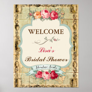 Póster A aventura espera rosas do mapa do mundo do