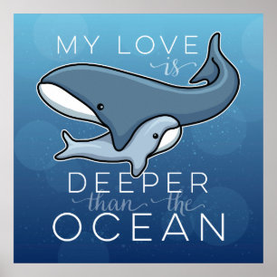 Póster A baleia bonito da mamã e do bebê, amor é mais