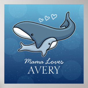 Póster A baleia bonito personalizada do bebê da mamã,