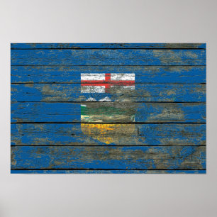 Póster A bandeira de Alberta na madeira áspera embarca o