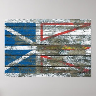 Póster A bandeira de Terra Nova na madeira áspera embarc