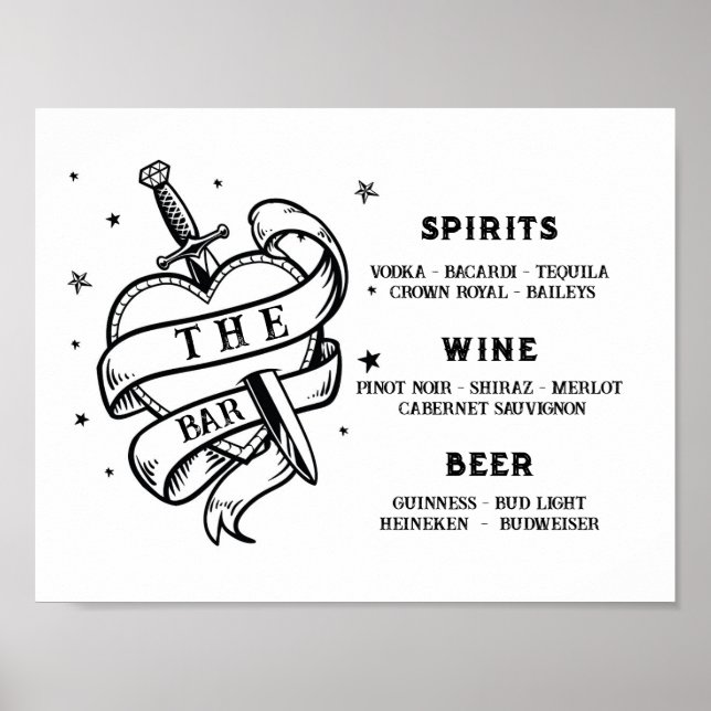 Poster A Bar Tradicional Tattoo Heart Rock (Frente)