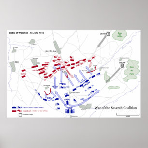 Póster A batalha Waterloo mapa do 18 de junho de 1815