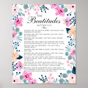 Poster A Bíblia Floral Beatitudes Matthew 5:3-12 Verso