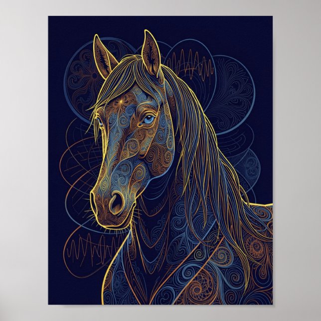 Poster A blue fractal horse dreams (Frente)