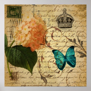 Poster a borboleta azul Paris scripts botânico francês