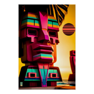 Póster A Cabana Tiki na Praia Synthwave