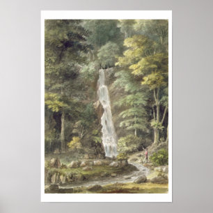 Póster A cachoeira da cascata em Hestercombe jardina (w/c