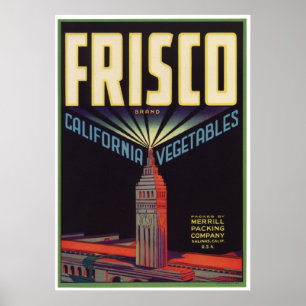 Poster A caixa velha dos vegetais do vintage de Frisco