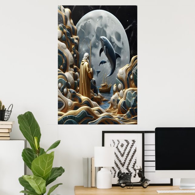 Poster A captura lunar do pescador Ouro (Escritório em casa)