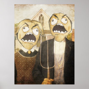 Poster A cara Meme da raiva enfrenta a pintura elegante