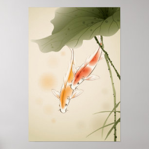 Poster A carpa japonesa pesca a natação na lagoa de ló