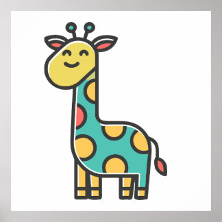Poster A cartoon giraffe with a yellow head, teal body.